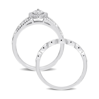 0.21 CT. T.W. Diamond Marquise Frame Twist Vintage-Style Bridal Set in Sterling Silver|Peoples Jewellers