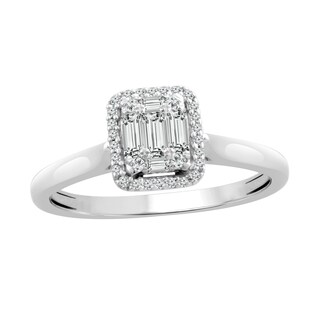 0.29 CT. T.W. Emerald-Shaped Multi-Diamond Frame Engagement Ring in 10K White Gold|Peoples Jewellers