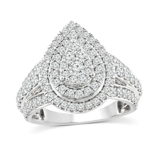 1.55 CT. T.W. Pear-Shaped Multi-Diamond Double Frame Triple Row Engagement Ring in 14K White Gold|Peoples Jewellers