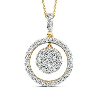 1.04 CT. T.W. Multi-Diamond Dangle Circle Outline Pendant in 14K Gold|Peoples Jewellers