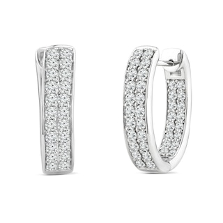 2.03 CT. T.W. Diamond Double Row Inside-Out Hoop Earrings in 14K Gold|Peoples Jewellers