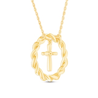 Circle of Gratitude® Collection 0.09 CT. T.W. Diamond and Polished Twist with Cross Dangle Necklace in 10K Gold – 19"|Peoples Jewellers