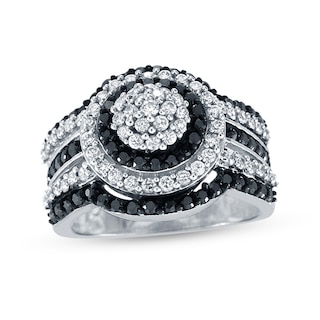 1.00 CT. T.W. Black and White Multi-Diamond Double Frame Multi-Row Ring in 10K White Gold|Peoples Jewellers