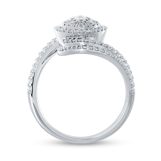 0.75 CT. T.W. Cushion-Shaped Multi-Diamond Frame Tilted Bypass Ring in 10K White Gold|Peoples Jewellers