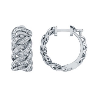 0.20 CT. T.W. Diamond Cuban Chain Link Hoop Earrings in Sterling Silver|Peoples Jewellers