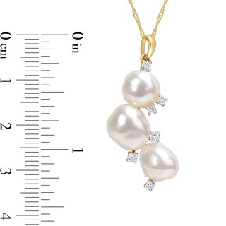 8.0-9.5mm Oval Freshwater Cultured Pearl and 0.17 CT. T.W. Diamond Triple Drop Pendant in 14K Gold-17"|Peoples Jewellers