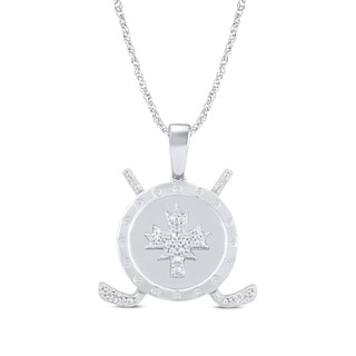 Men's 0.18 CT. T.W. Diamond Maple Leaf Disc with Hockey Sticks Pendant in Sterling Silver - 22"|Peoples Jewellers