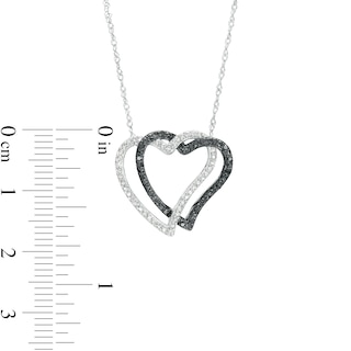 0.24 CT. T.W. Black and White Diamond Double Interlocking Hearts Necklace in 10K White Gold - 17"|Peoples Jewellers
