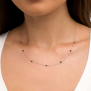 0.98 CT. T.W. Black Diamond Faceted Bead-Style Seven Stone Station Necklace in Sterling Silver|Peoples Jewellers