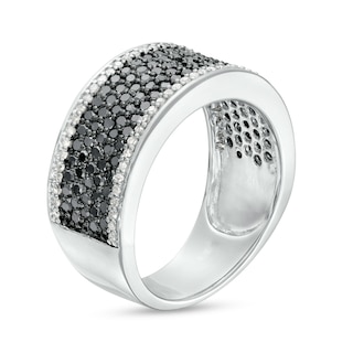 1.00 CT. T.W. Black and White Diamond Border Multi-Row Band in Sterling Silver|Peoples Jewellers