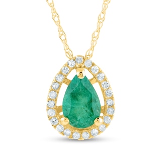 Pear-Shaped Faceted Emerald and 0.07 CT. T.W. Diamond Open Frame Teardrop Pendant in 14K Gold|Peoples Jewellers