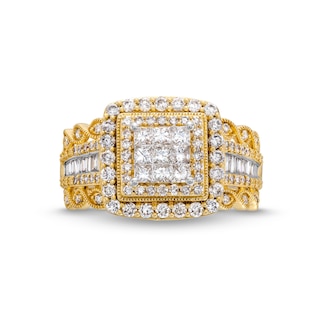 1.00 CT. T.W. Princess-Cut Multi-Diamond Double Frame Vintage-Style Engagement Ring in 10K Gold|Peoples Jewellers