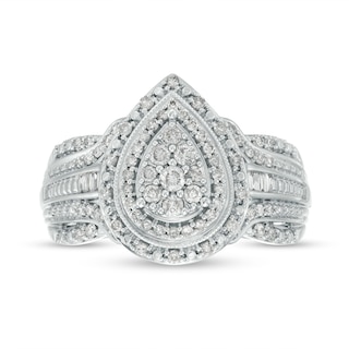 0.50 CT. T.W. Pear-Shaped Multi-Diamond Double Frame Vintage-Style Engagement Ring in 10K White Gold|Peoples Jewellers
