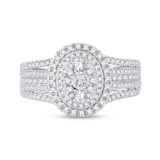 0.95 CT. T.W. Diamond Triple Oval Frame Multi-Row Engagement Ring in 14K White Gold|Peoples Jewellers