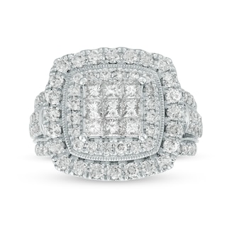2.00 CT. T.W. Princess-Cut Multi-Diamond Double Frame Vintage-Style Engagement Ring in 10K White Gold|Peoples Jewellers