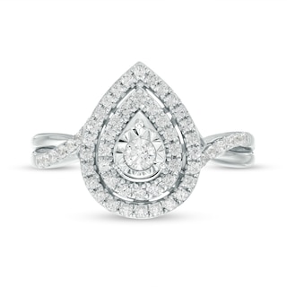 0.50 CT. T.W. Diamond Double Pear-Shaped Frame Twist Shank Engagement Ring in 10K White Gold (J/I3)|Peoples Jewellers