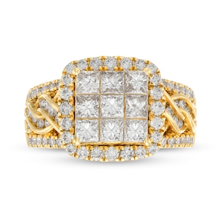 2.00 CT. T.W. Princess-Cut Multi-Diamond Cushion Frame Triple Row Twist Shank Engagement Ring in 14K Gold|Peoples Jewellers
