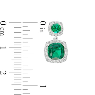 Cushion-Cut Lab-Created Emerald and White Lab-Created Sapphire Frame Double Drop Earrings in Sterling Silver|Peoples Jewellers