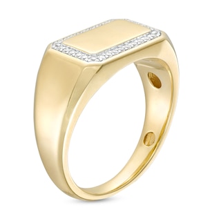 Men's 0.115 CT. T.W. Diamond Octagonal Frame Rectangle-Tope Signet Ring in 10K Gold|Peoples Jewellers