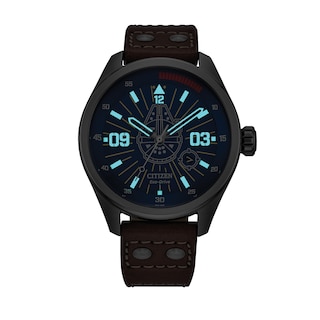 Men's Citizen Eco-Drive® Star Wars™ Han Solo™ Brown Leather Strap Watch with Blue Dial (Model: AW5009-03W)|Peoples Jewellers