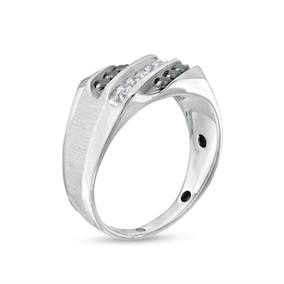 Men's 0.45 CT. T.W. Black and White Diamond Triple Slant Ring in Sterling Silver|Peoples Jewellers