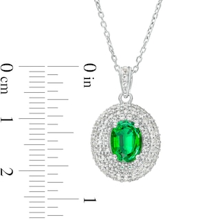 Oval Lab-Created Emerald and White Lab-Created Sapphire Triple Frame Pendant in Sterling Silver|Peoples Jewellers
