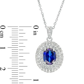 Oval Blue and White Lab-Created Sapphire Triple Frame Pendant in Sterling Silver|Peoples Jewellers