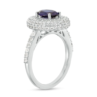 Oval Blue and White Lab-Created Sapphire Stacked Multi-Row Frame Ring in Sterling Silver|Peoples Jewellers