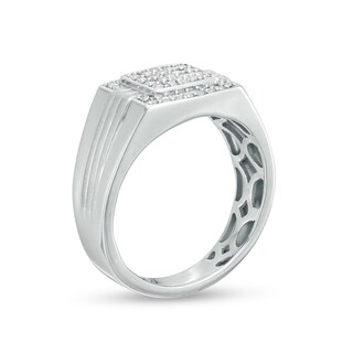 Men's 0.45 CT. T.W. Cushion-Shaped Multi-Diamond Frame Triple Stripe Ring in 10K White Gold|Peoples Jewellers