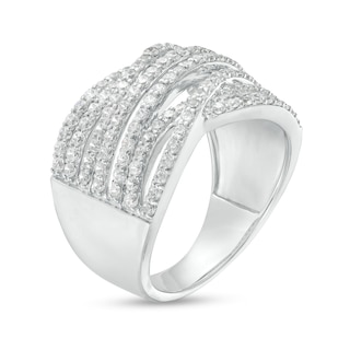 1.00 CT. T.W. Diamond Crossover Multi-Row Ring in 10K White Gold|Peoples Jewellers
