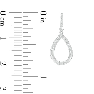 0.32 CT. T.W. Baguette and Round Diamond Teardrop-Shaped Outline Drop Earrings in 10K White Gold|Peoples Jewellers