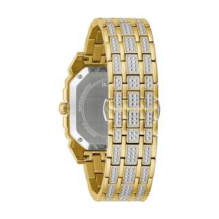 Men's Bulova Octava Crystal Gold-Tone Watch with Octagonal White Dial (Model: 98A295)|Peoples Jewellers