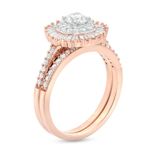 0.95 CT. T.W. Baguette and Round Diamond Double Frame Bridal Set in 10K Rose Gold|Peoples Jewellers