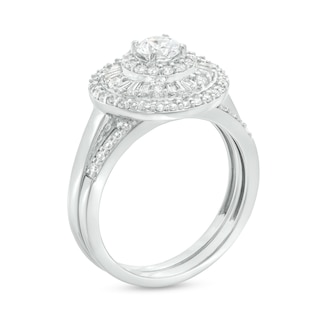 0.95 CT. T.W. Baguette and Round Diamond Triple Frame Bridal Set in 10K Gold|Peoples Jewellers