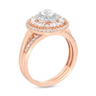 0.95 CT. T.W. Baguette and Round Diamond Triple Frame Bridal Set in 10K Rose Gold|Peoples Jewellers