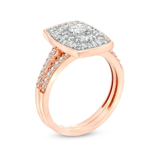 0.95 CT. T.W. Emerald-Shaped Multi-Diamond Bridal Set in 10K Rose Gold|Peoples Jewellers