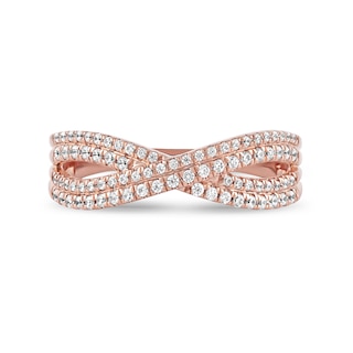 0.33 CT. T.W. Diamond Double Row Crossover Ring in 14K Rose Gold|Peoples Jewellers