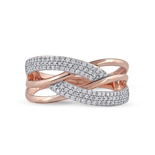 0.33 CT. T.W. Diamond Double Row Woven Crossover Ring in 14K Rose Gold|Peoples Jewellers