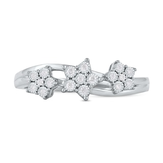0.08 CT. T.W. Diamond Triple Flower Split Shank Ring in Sterling Silver|Peoples Jewellers