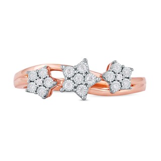 0.08 CT. T.W. Diamond Triple Flower Split Shank Ring in Sterling Silver with 14K Rose Gold Plate|Peoples Jewellers
