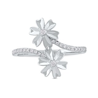 0.15 CT. T.W. Diamond Double Flower Bypass Ring in Sterling Silver|Peoples Jewellers