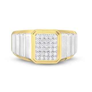 Men's 0.30 CT. T.W. Rectangular-Shaped Multi-Diamond Ribbed Shank Ring in 10K Two-Tone Gold|Peoples Jewellers
