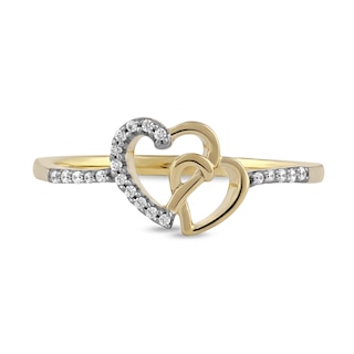 0.06 CT. T.W. Diamond Intertwined Double Heart Ring in Sterling Silver with 14K Gold Plate|Peoples Jewellers