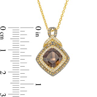 Cushion-Cut Smoky Quartz and 0.29 CT. T.W. Champagne and White Diamond Double Frame Pendant in 10K Two-Tone Gold|Peoples Jewellers