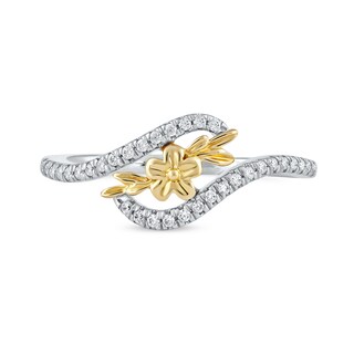 0.15 CT. T.W. Diamond Flower Curved Bypass Ring in 10K Two-Tone Gold|Peoples Jewellers