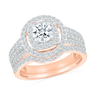 1.45 CT. T.W. Diamond Double Frame Triple Row Bridal Set in 10K Rose Gold|Peoples Jewellers