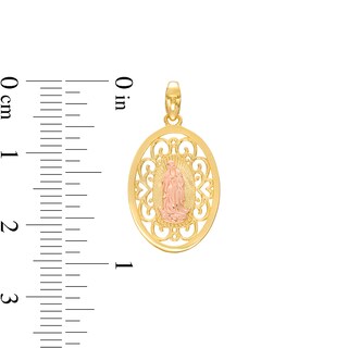 Virgin Mary Oval Filigree Necklace Charm in 14K Two-Tone Gold|Peoples Jewellers