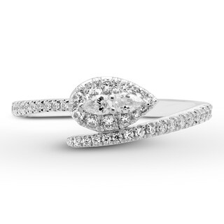Forever Connected 0.33 CT. T.W. Pear-Shaped Diamond Frame Bypass Ring in 10K White Gold|Peoples Jewellers