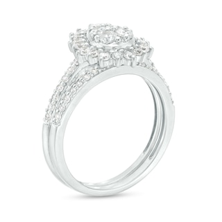 0.95 CT. T.W. Pear-Shaped Multi-Diamond Flower Frame Bridal Set in 10K White Gold (J/I3)|Peoples Jewellers