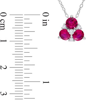 4.5mm Lab-Created Ruby and White Lab-Created Sapphire Trio Pendant and Stud Earrings Set in Sterling Silver|Peoples Jewellers